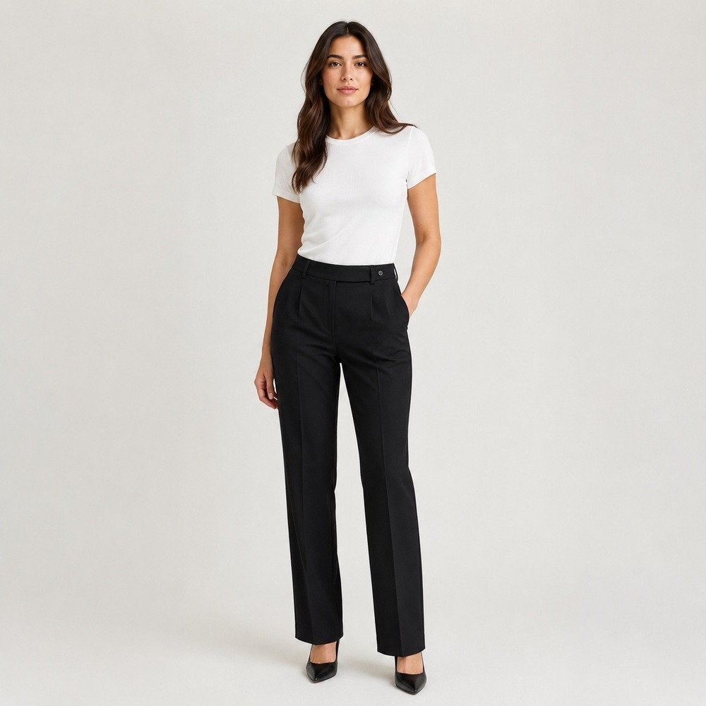 Max Mara Black Virgin Wool Straight Leg Tailored Trousers Made in Italy Size 8